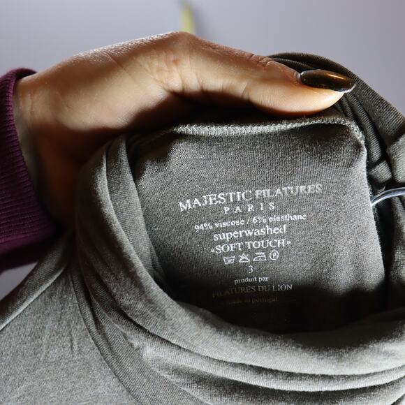 Majestic Filatures Paris Olive Turtleneck Top Soft Touch Size 3 Medium - Picture 3 of 3